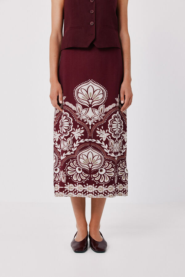 Cortefiel Printed straight skirt Printed red