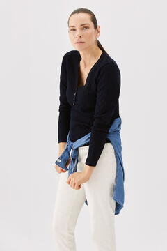 Cortefiel V-neck jumper with buttons Navy