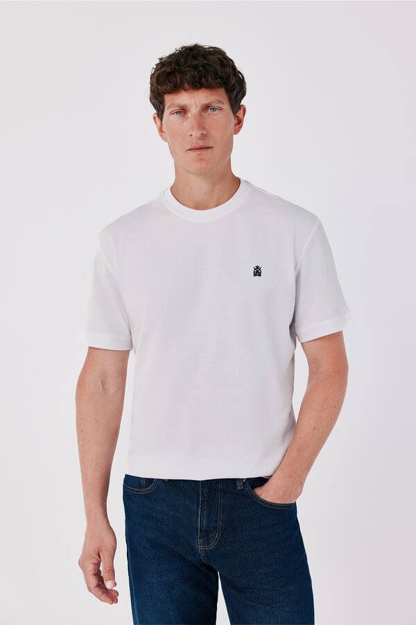 Cortefiel Piqu&eacute; fabric basic T-shirt White