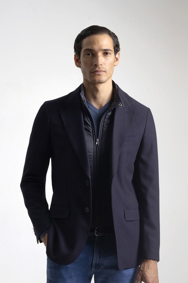 PuroEGO <br>Blazer slim com gola removível Azul