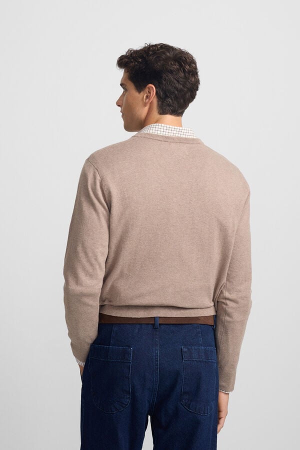 Silbon Camisola retrô com gola em V Castanho