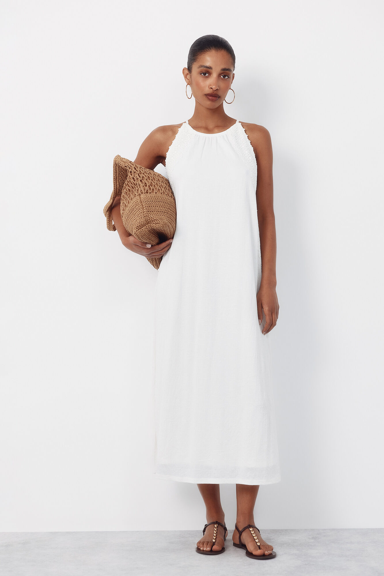 Cortefiel Halterneck dress with floral crochet ribbon