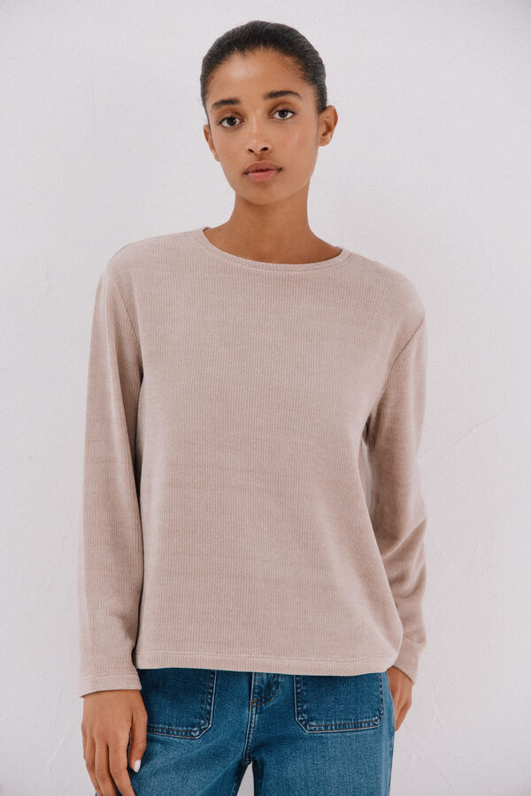 Cortefiel striped chenille t-shirt Beige