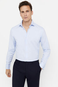 Cortefiel Plain easy-iron structured dress shirt with cuffs and cufflinks Blue
