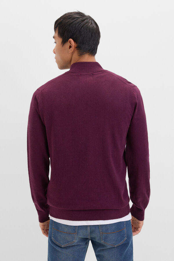 Cortefiel Cotton/silk cashmere high neck jumper with buttons Maroon