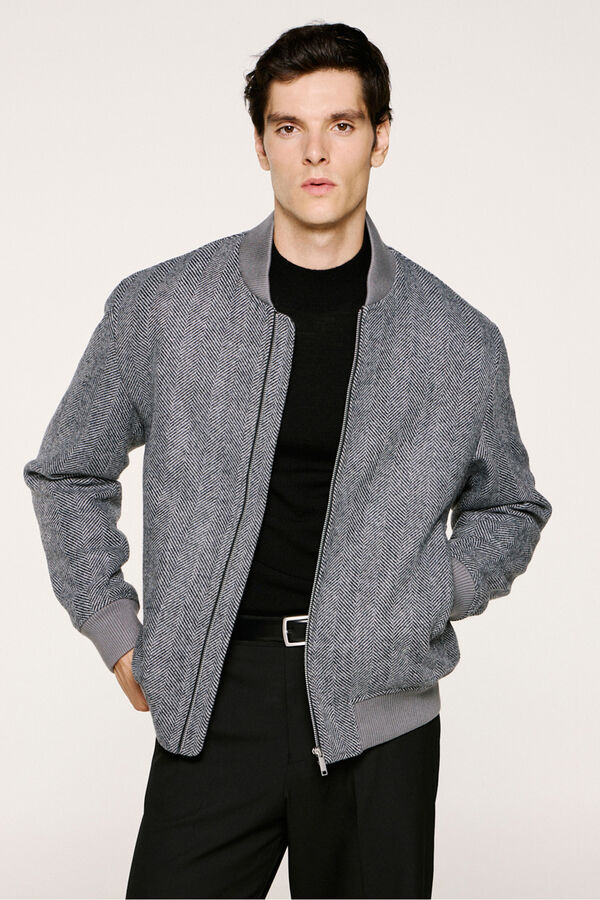 Selected Blusão bomber de lã  Cinzento