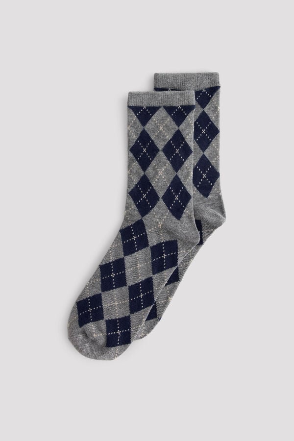 Cortefiel Classic argyle long socks Printed blue