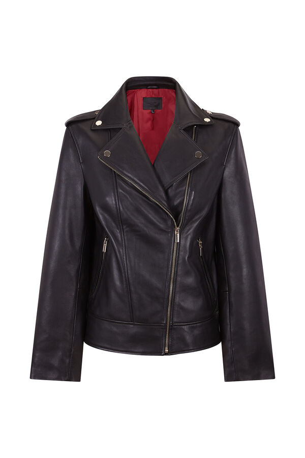 Cortefiel zip fastening leather jacket Black