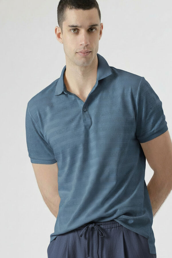 PuroEGO Lichen cotton dobby polo shirt Blue