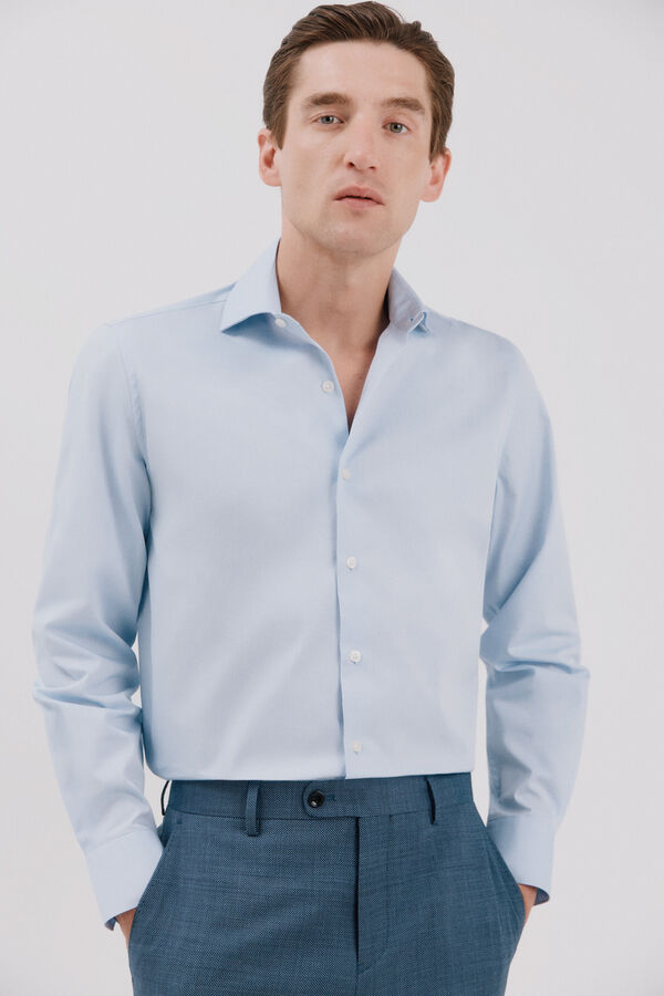 Cortefiel Plain easy-iron dress shirt Blue