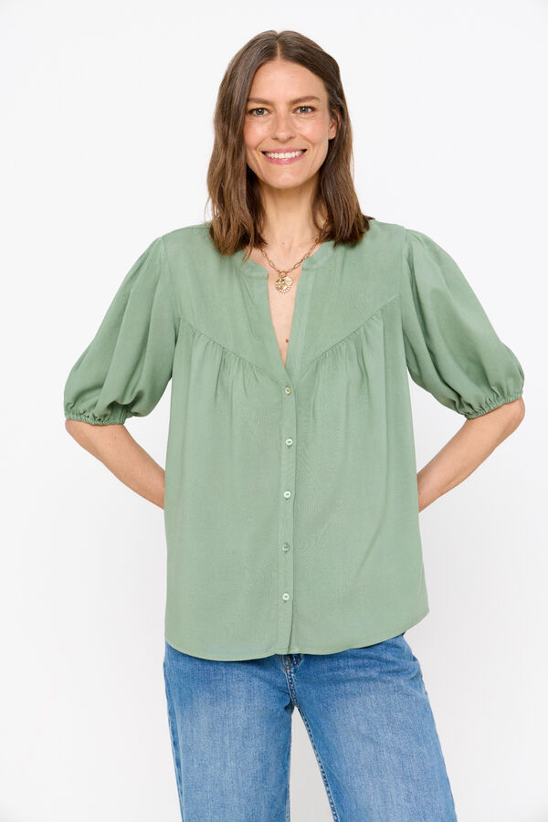 Cortefiel Printed short-sleeved blouse Kaki
