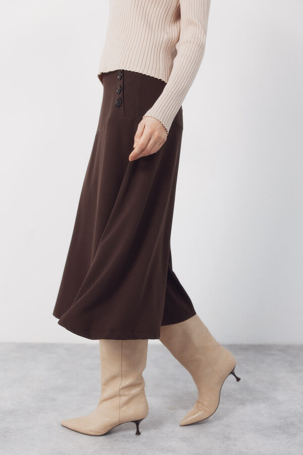 Cortefiel Flared skirt with buttons Dark brown