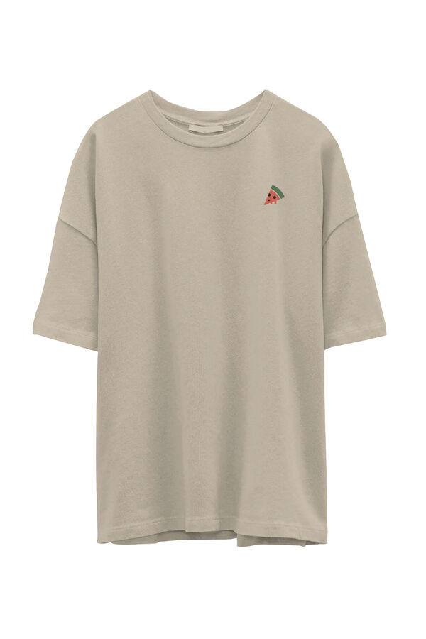 Cortefiel Short sleeve T-shirt with front motif in organic cotton.  Grey