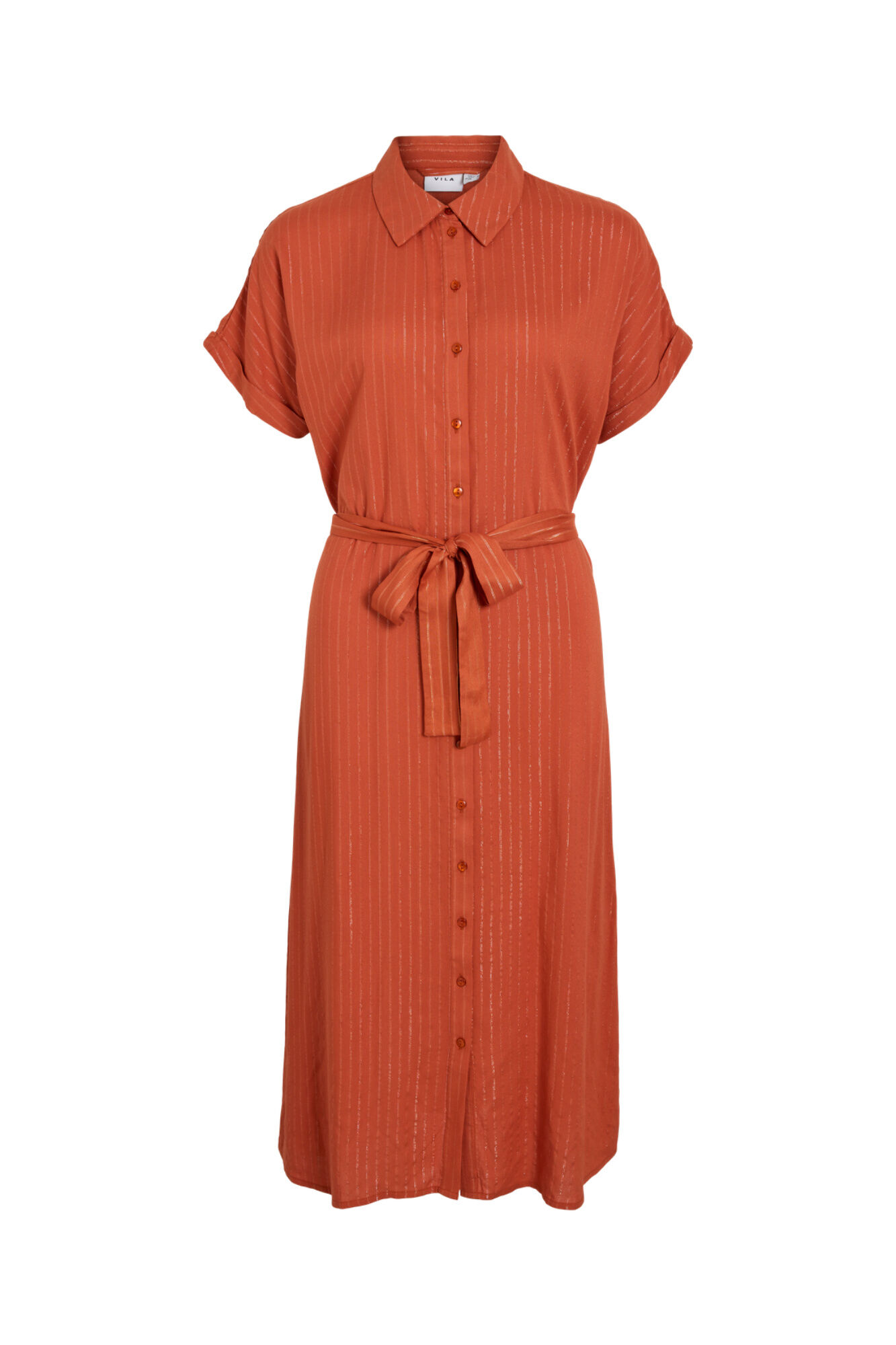 Vila Vestido camiseiro midi com l&uacute;rex