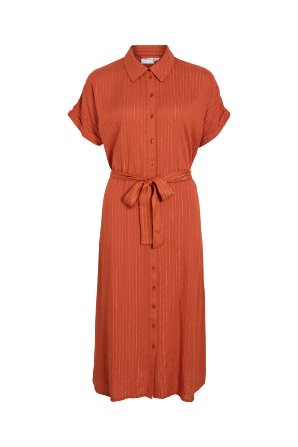 Vila Vestido camiseiro midi com l&uacute;rex Laranja