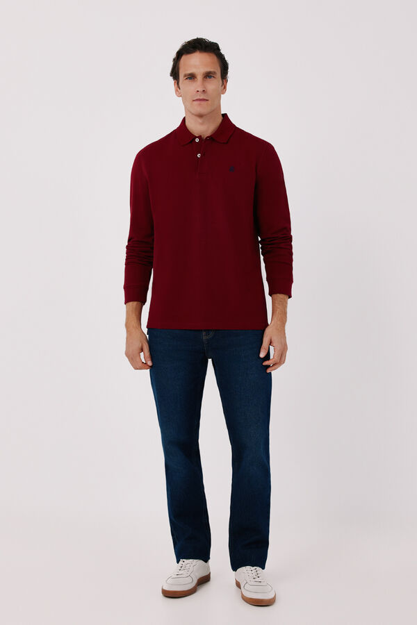 Cortefiel Basic long sleeve polo shirt Maroon