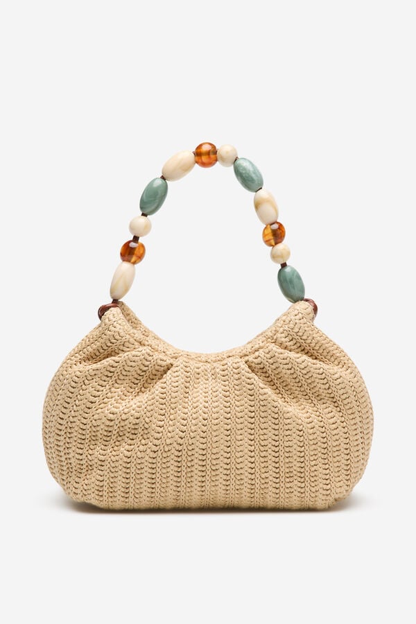 Cortefiel Raffia bag with fancy handle Nude