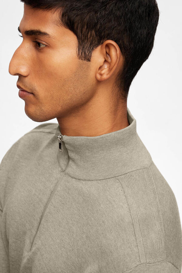 Selected Knitted pullover with half zip 100% cotton Green