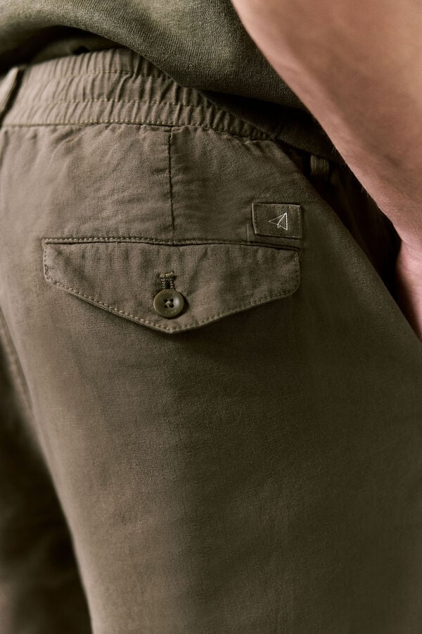 OOTO Linen-cotton regular fit trousers Kaki