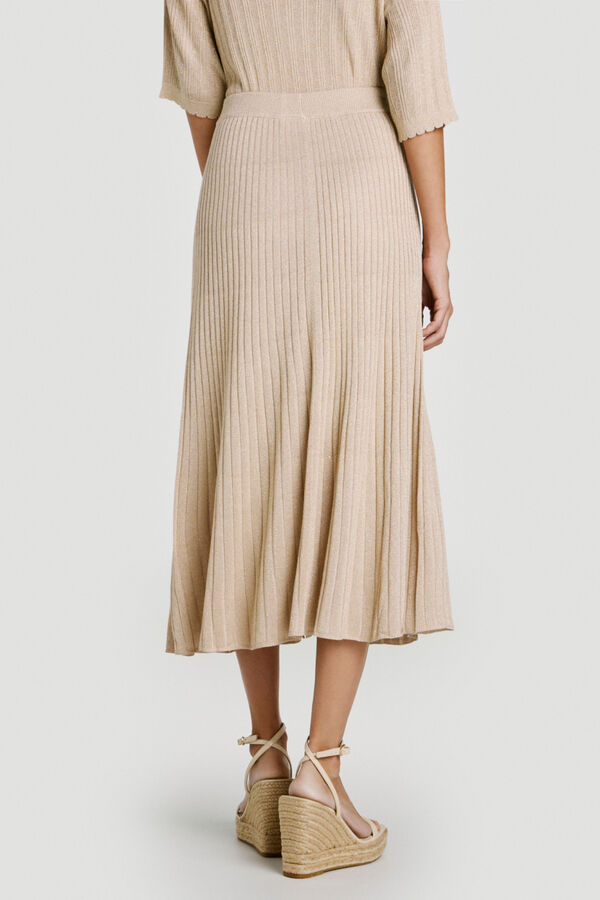 Vila Lurex ribbed knit midi skirt Beige