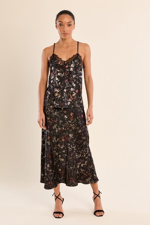 Molly Bracken Saia comprida estampado floral Preto