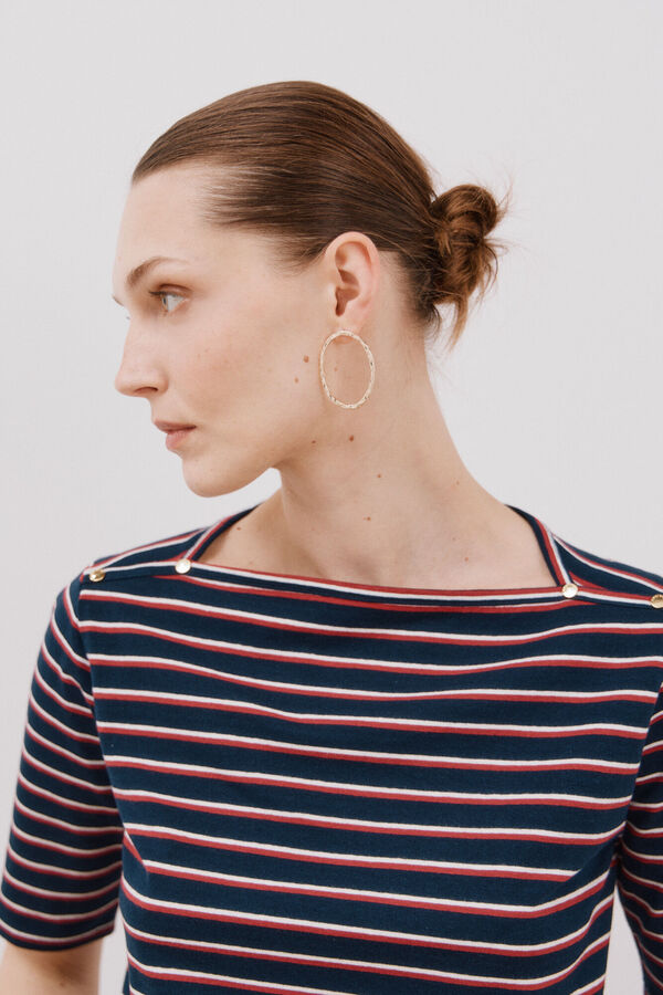 Cortefiel Essential boat neck T-shirt Printed blue