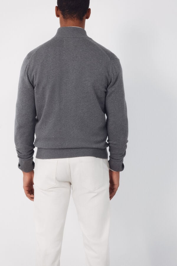 Cortefiel Basic cotton zip fastening cardigan Grey