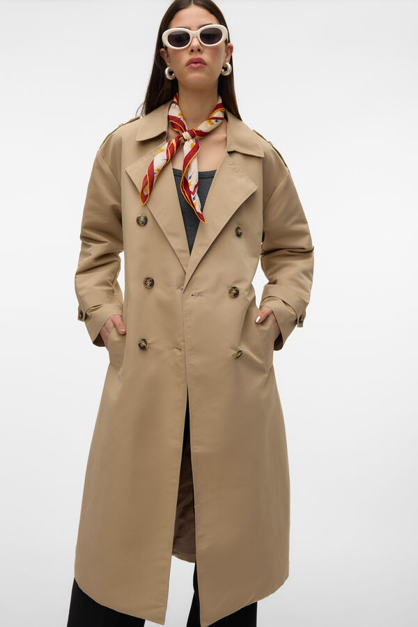 Vero Moda Gabardina longo básico Castanho