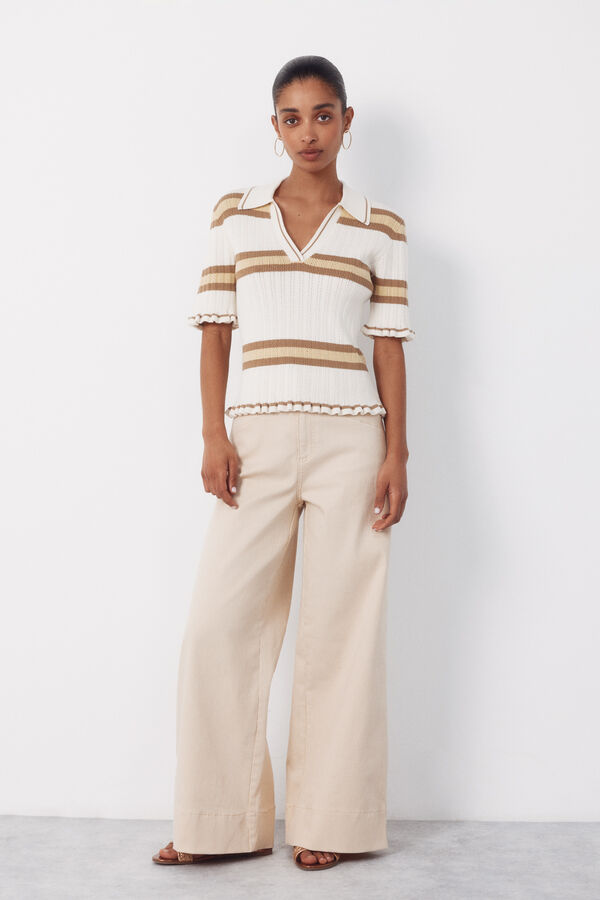 Cortefiel Striped polo jumper Ivory