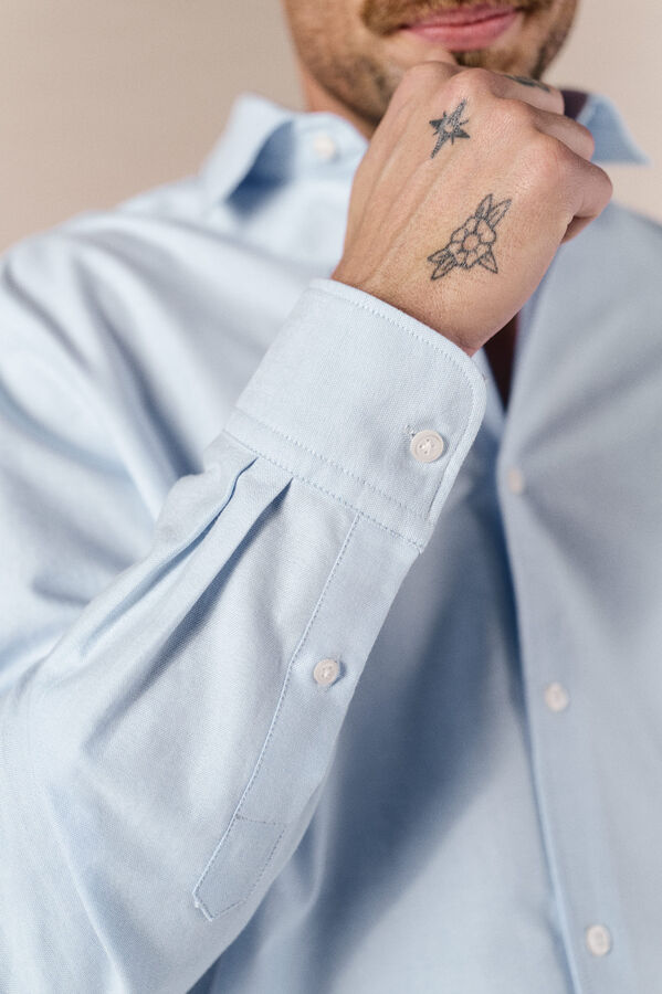 OOTO Camisa oxford liso manga larga Azul