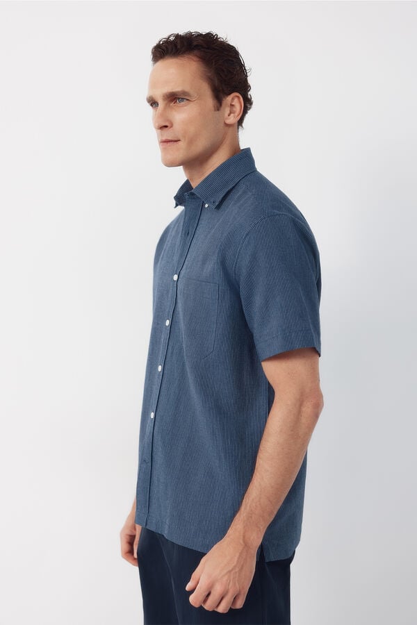 Cortefiel Linen short sleeve shirt Navy