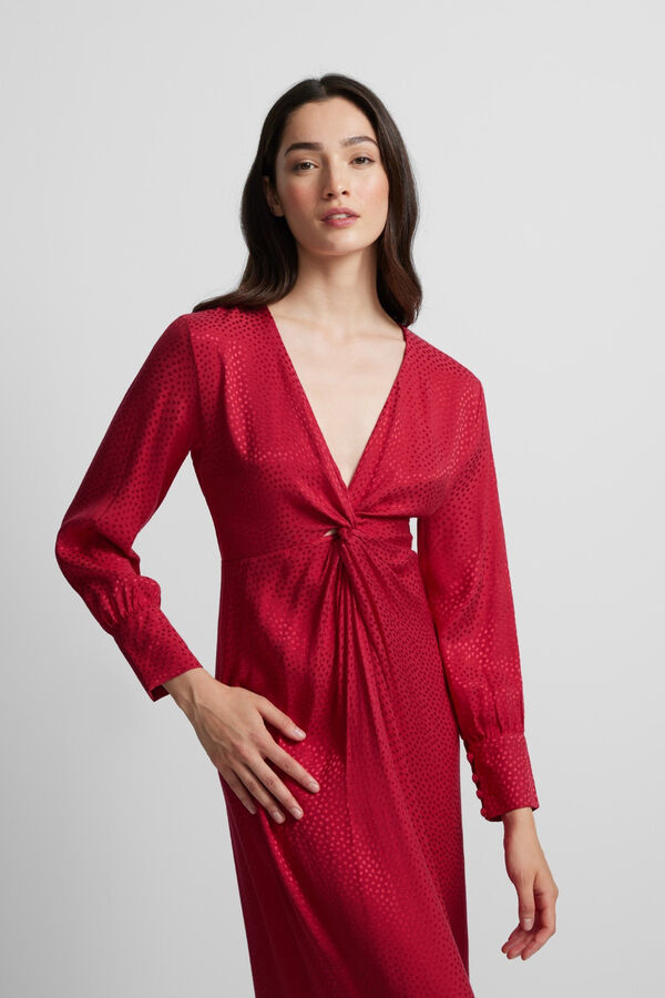 Silbon Vestido longo em jacquard com nó Vermelho