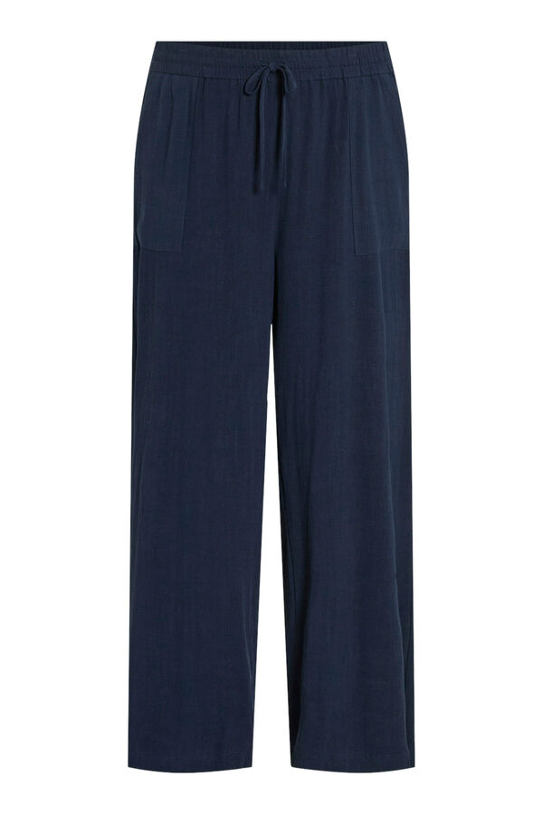 Evoked by Vila Pantalón ancho de lino curve Azul marino