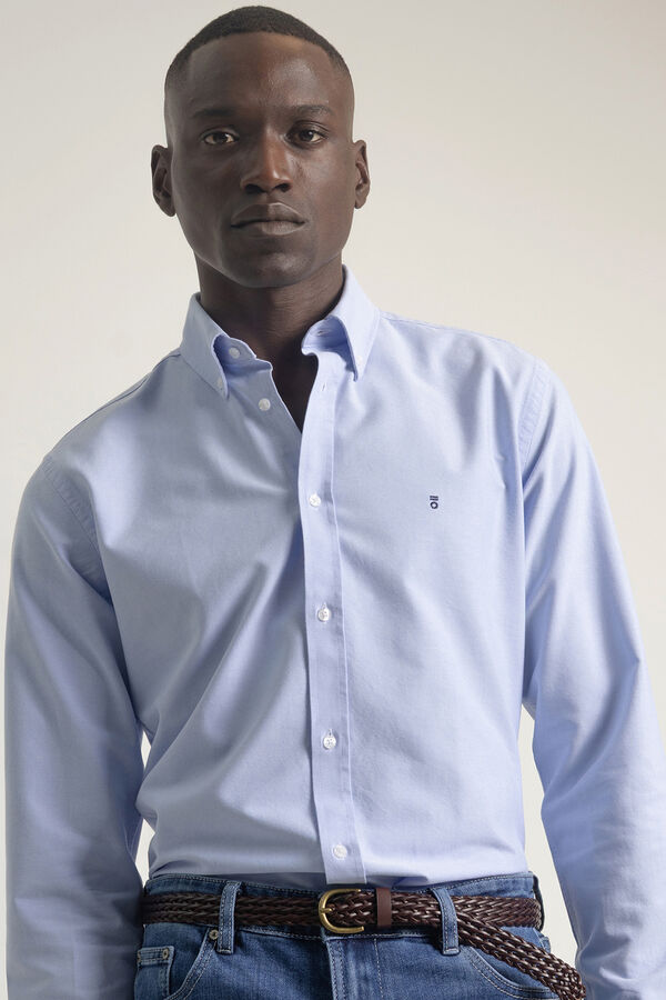 PuroEGO Camisa oxford de algodão slim fit Azul