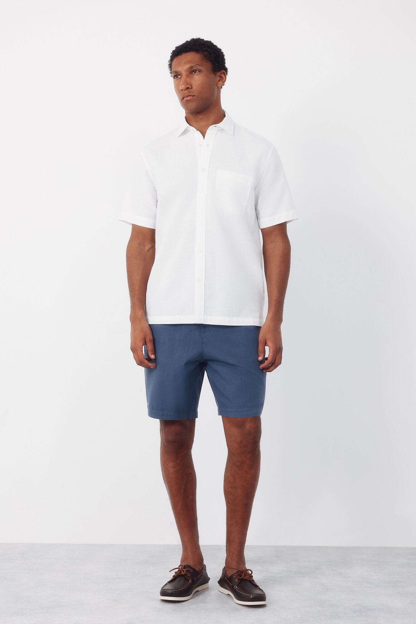 Cortefiel Plain cotton linen short sleeve shirt