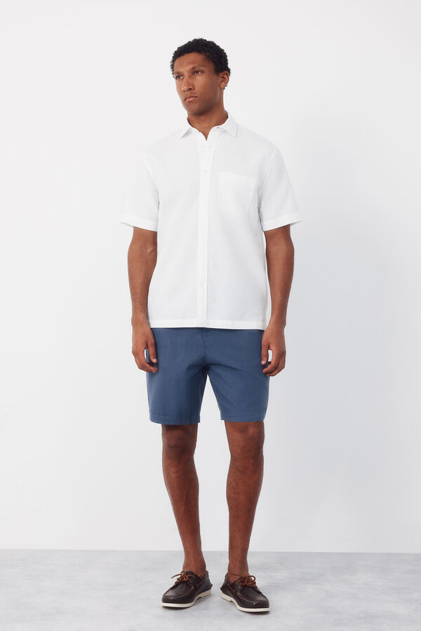 Cortefiel Plain cotton linen short sleeve shirt White