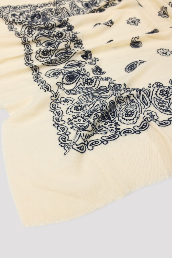 Cortefiel Paisley print square scarf Ivory