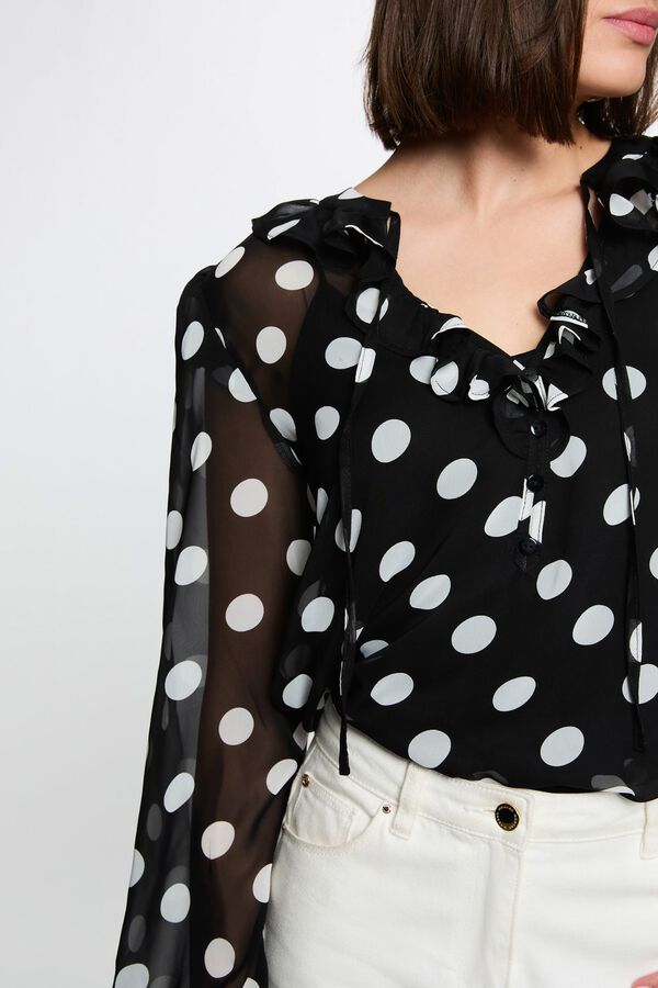 Morgan Blusa em chiffon com gola de la&ccedil;ada Multicolorido