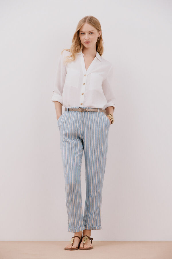 Cortefiel Linen trousers Printed blue