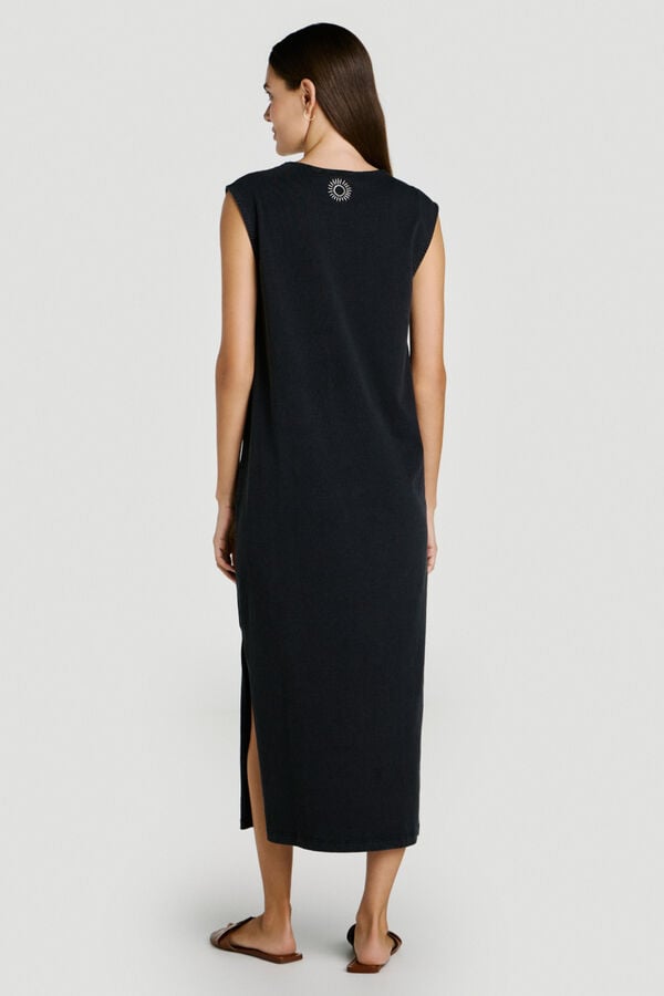 Vila Vestido midi em algod&atilde;o org&acirc;nico Preto