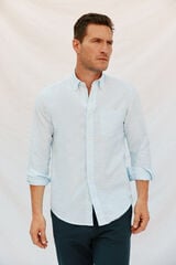 Cortefiel Plain linen/cotton shirt Blue