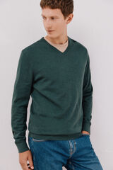 Cortefiel Cotton/cashmere V-neck jumper Dark green