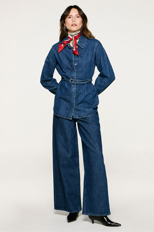 Selected Calça plissado de algodão orgânico. Azul