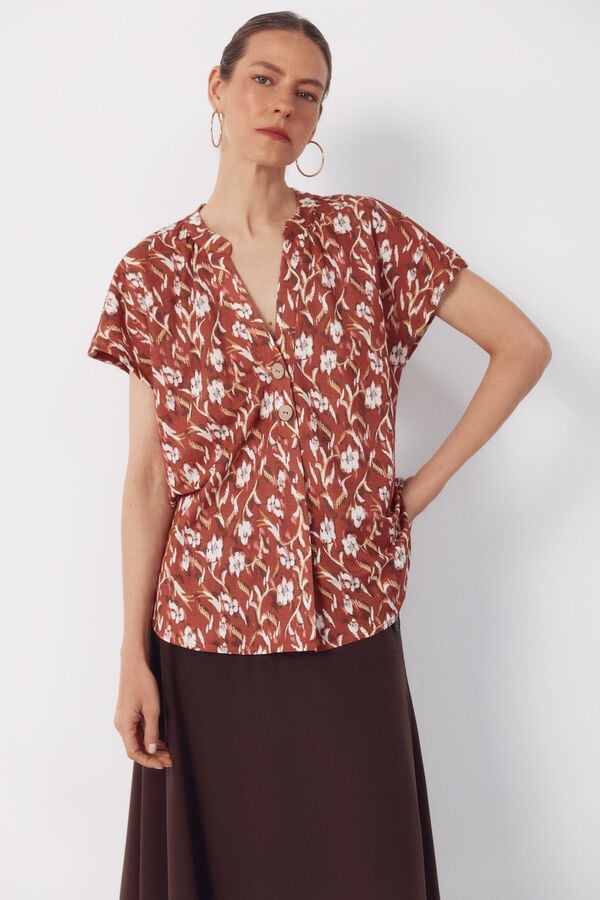 Cortefiel Blusa confort Estampado rojo