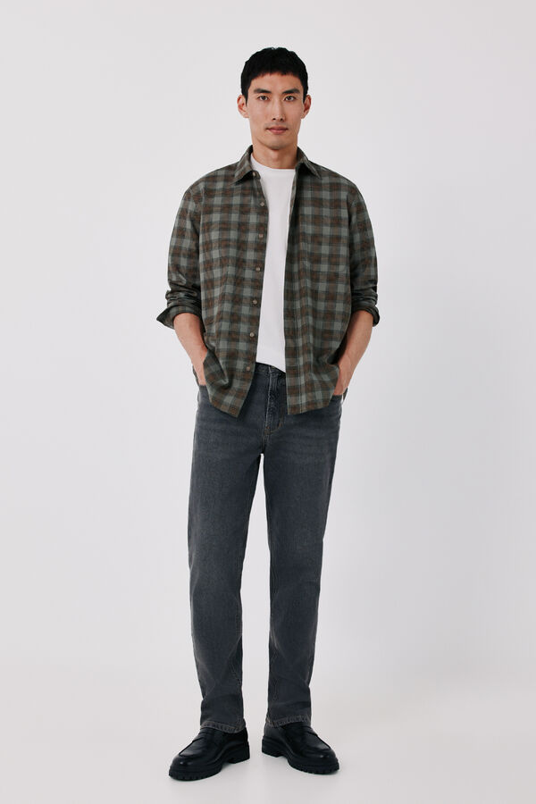 Cortefiel Cotton plaid shirt Kaki