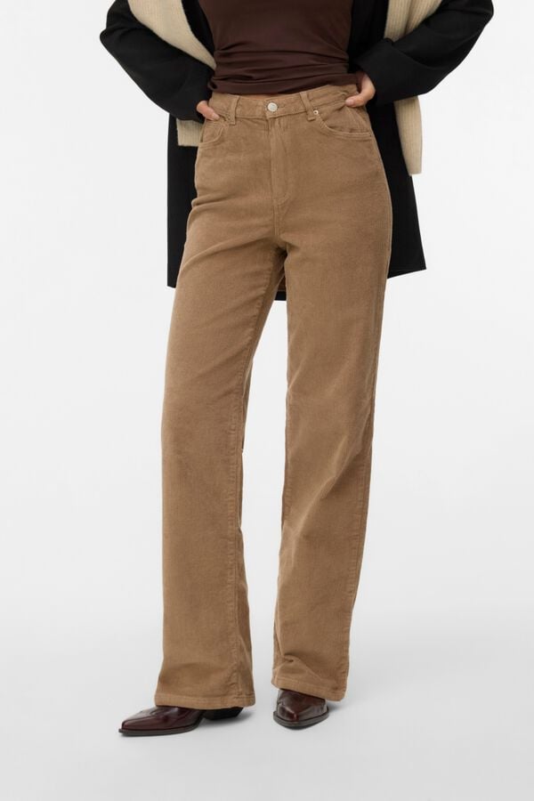 Vero Moda Cal&ccedil;a larga de bombazina Castanho