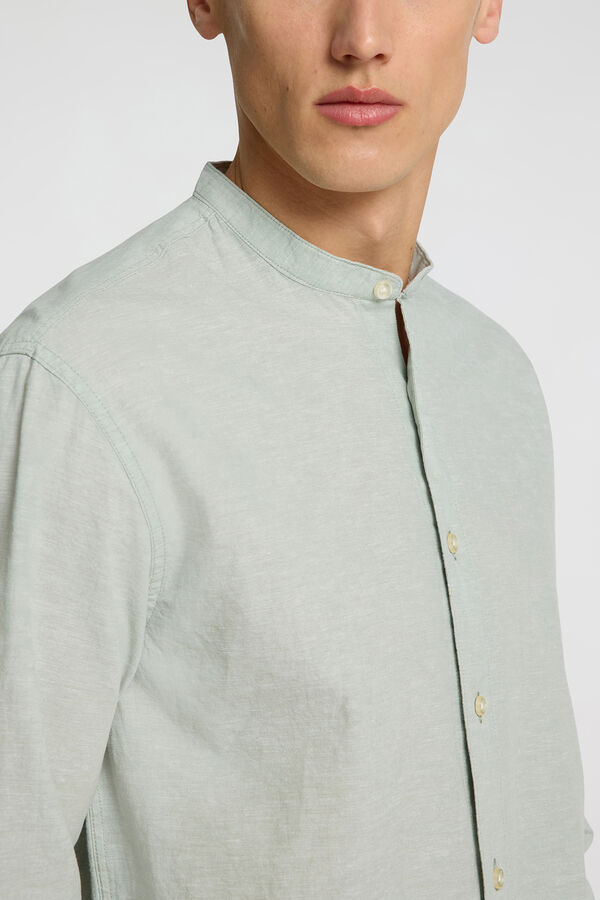 Selected Camisa de lino cuello mao Verde
