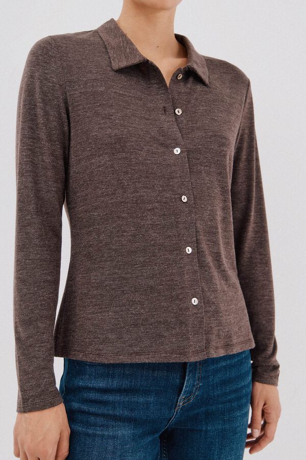 Cortefiel Elastic buttons shirt Dark brown