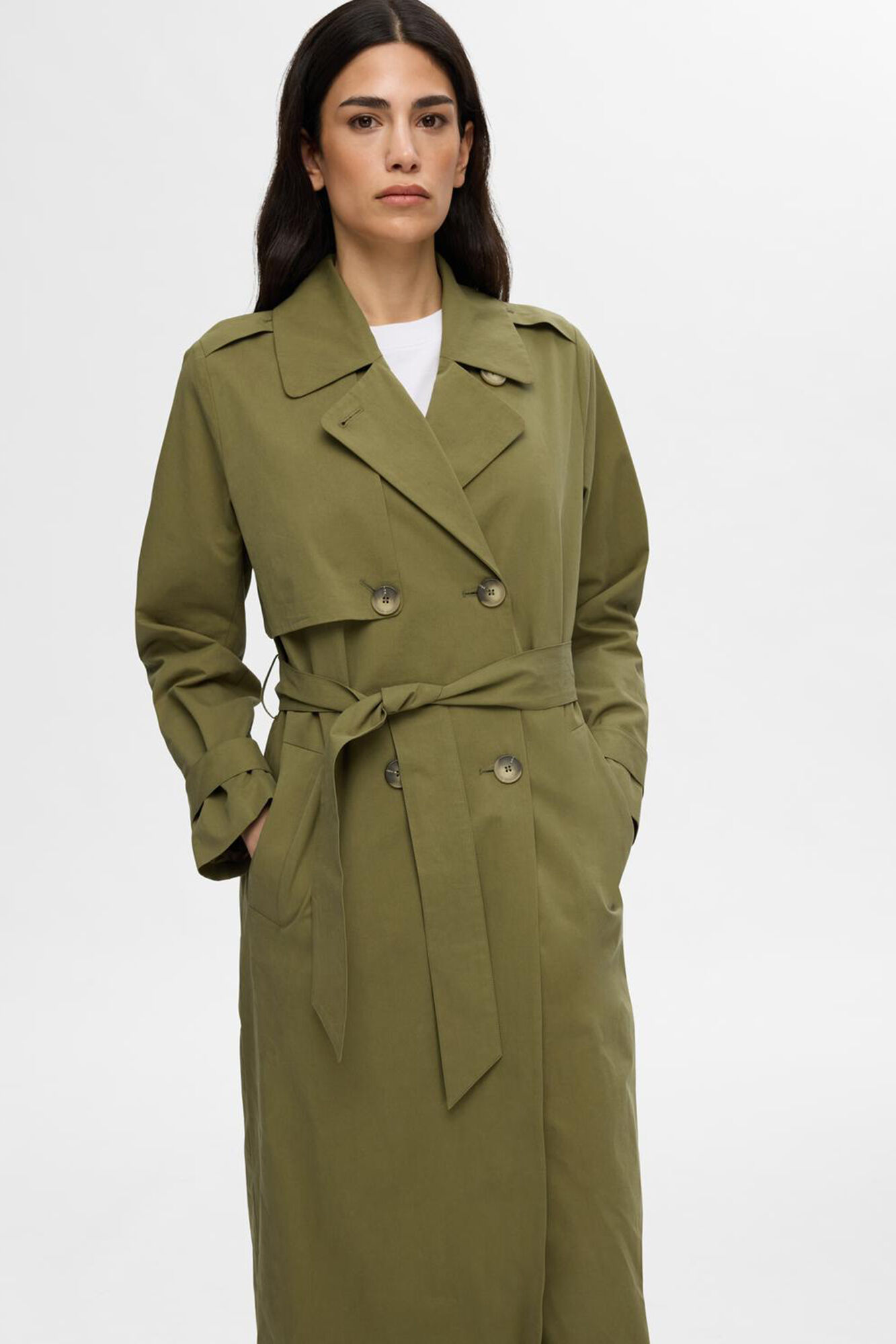 Long organic cotton trench coat Womens Trench Coats Cortefiel