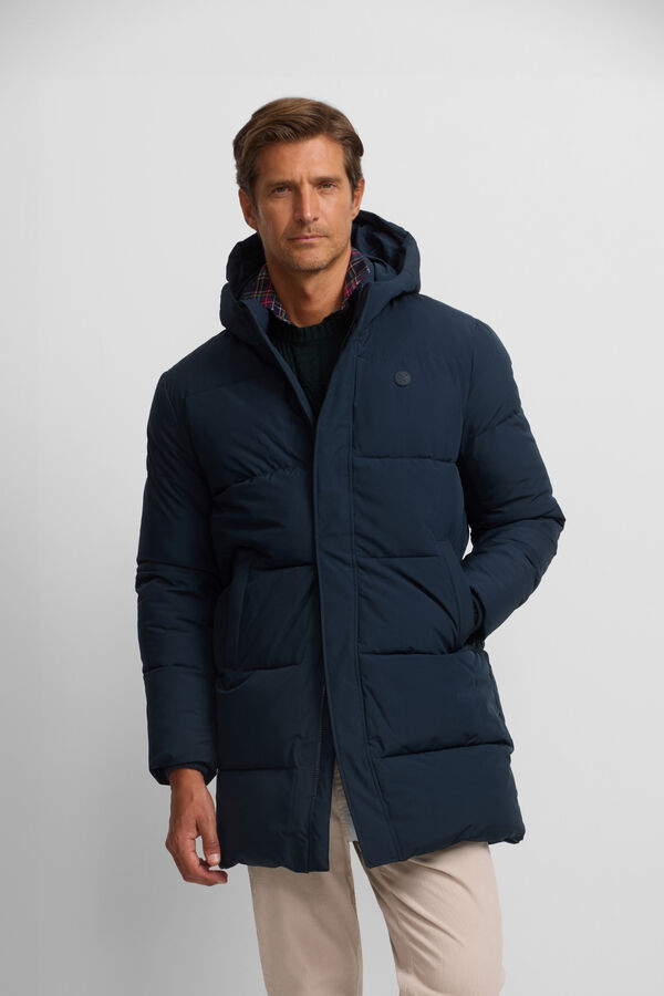 Silbon Casaco longo sobretudo com capuz Azul